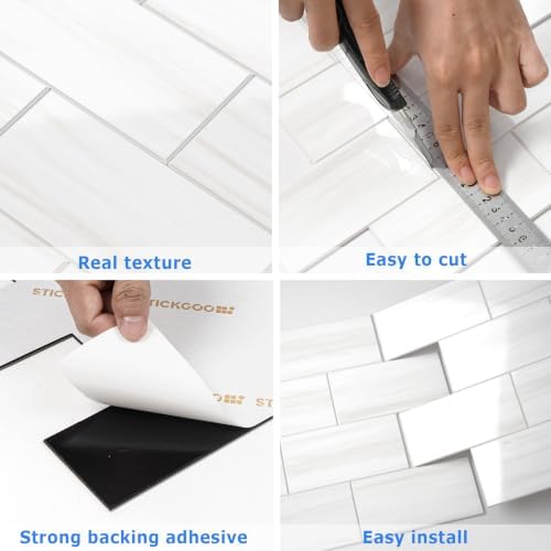 STICKGOO 10-Sheet Backsplash Peel and Stick Subway Tile(Thicker Design, Glossy Dolomite White) - Image 7