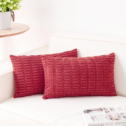 Pack of 2 Corduroy Decorative Throw Pillow Covers 12x24 Inch, Cranberry Red by Unknown