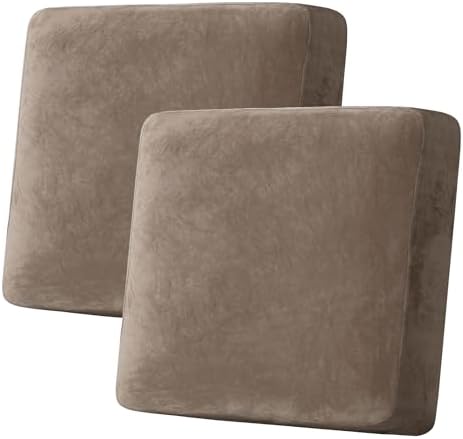 H.VERSAILTEX Velvet Stretch Couch Cushion Cover Plush Cushion Slipcover for Chair Loveseat Sofa Cushion Furniture Protector Seat Cushion Sofa Cover (2 Piece Large Sofa Cushion Covers, Mocha) by HVERSAILTEX