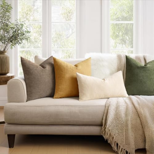 MIULEE Apricot Brown Chenille Couch Throw Pillow Covers, 18x18 - Image 5