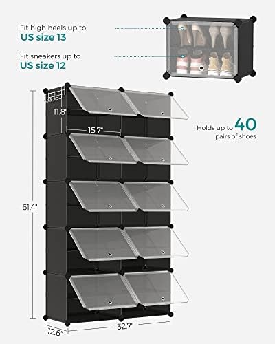 SONGMICS Shoe Rack, 10-Tier with Doors, 40-Pair Storage Cabinet - Image 3