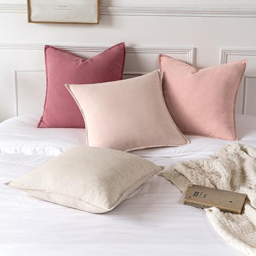 MIULEE Decorative Linen Pillow Covers 18x18 Inch Light Pink - Image 5