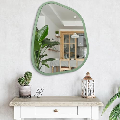 Asymmetrical Mirror for Wall Irregular Accent Wood Frame Modern Unique Wall Mirror Decorative Vanity Bathroom Living Room Bedroom Entryway Hallway Artistic Wavy Mirror Large 26"x18" - Image 4