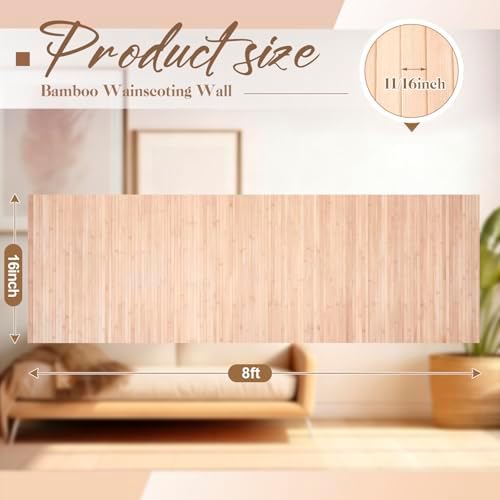 Juexica 2 Pcs Natural Bamboo Wall Panel 16 x 96 Inch Bamboo Covering Renewable Pole Wrap Fencing Wainscoting Room Divider for Interior Wall Decoration Bedroom Living Room Ceiling (Light Carbonized) - Image 2