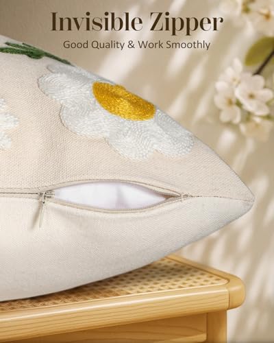 Embroidered Throw Pillow Cover 20x20 Inch, Flower Bee - Image 3