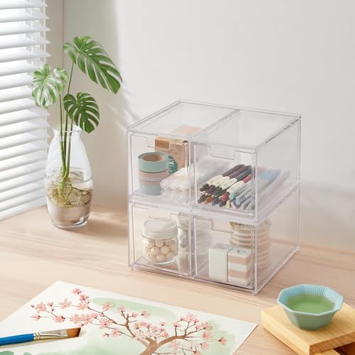STORi Stackable Desk Organizer drawers, Clear Pen Pencil Makeup Brush drawers for Desktops and Vanities, 4 Tall Drawers (Made in USA) - Image 3