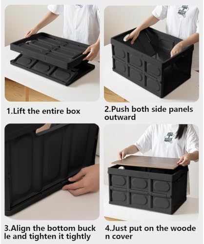 Collapsible Storage Bins Box with Lids and Handle, 13 Gallon 50L Portable Plastic Storage Crate Containers Totes, Instacrate Stackable Foldable Camping Basket Supplies for Camp Fishing Car RV, Office - Image 4