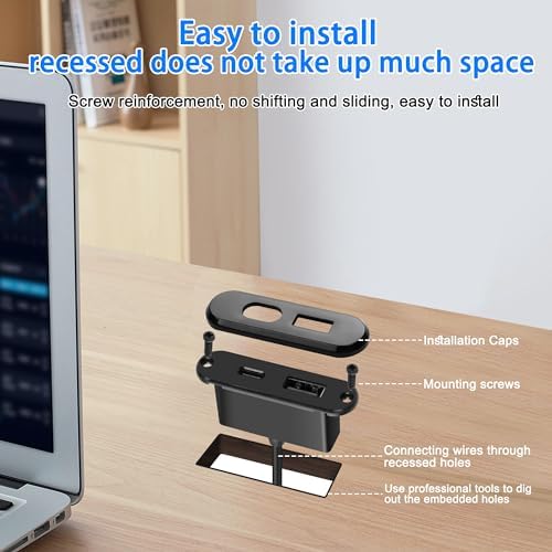 XMSJSIY USB USB C Desk Power Grommet Outlet 5V/2A USB/Type-C Embedded - Image 3