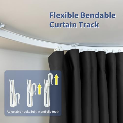 Room Divider Ceiling Mounted Curtains Track Sets Extra Wide Blackout Curtain Flexible Tracks for Bedroom Privacy Partition Separator, 1 Panel Black Drape and White Rail, W15 x H7ft - Image 5
