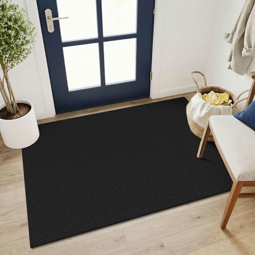 KOZYFLY Black Washable 3x4 Woven Entry Area Rug, Braided Throw Rugs for Entryway, Non Slip Door Mat Indoor Outdoor Entrance, Front Porch Foyer Carpet for Kitchen, mudroom, Bathroom, Black/Dark Grey by KOZYFLY