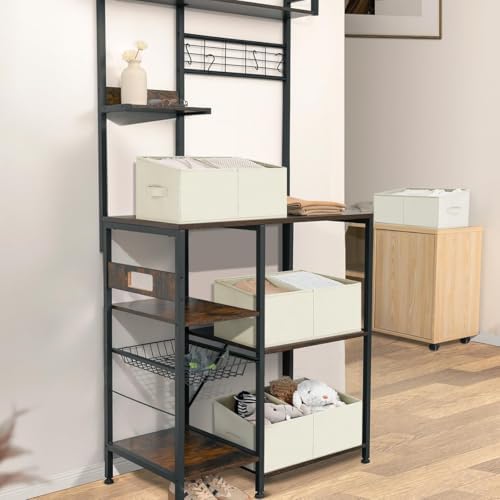 DIMJ Closet Storage Bins, 6 Pack Storage Baskets for Shelves, Foldable Shelf Organizer with Handle, Linen Closet Organizers and Storage for Clothes, Toys, Towel, Books (Beige), - Image 4