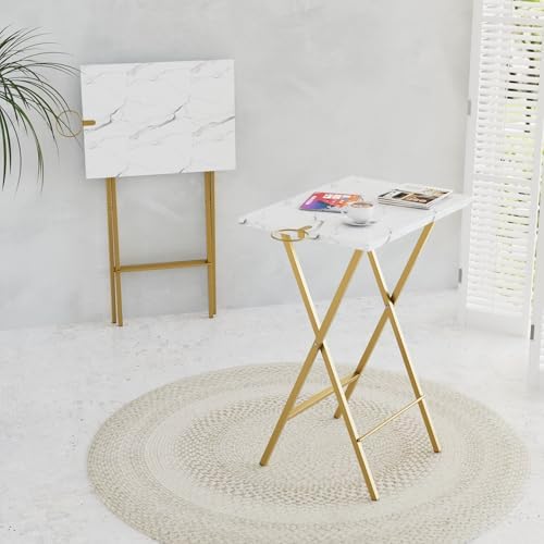 VECELO Folding TV Tray for Eating Set of 2, Portable Dinner/Snack Table with Cup Holder for Couch, Living Room and Small Space, Gold by VECELO