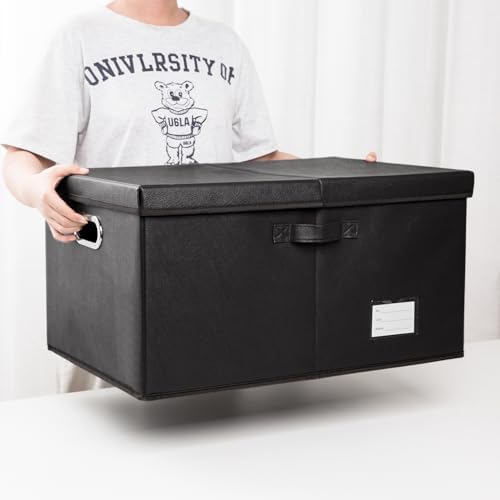 PRANDOM Collapsible Storage Box with Lid [1-Pack] Leather Fabric Foldable Storage Bin Organizer Container Basket Cube with Cover for Home Bedroom Closet Office Nursery Black (22.8X15.7X11.8) - Image 6