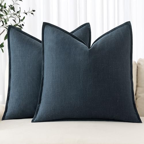 MIULEE Decorative Linen Euro Sham Pillow Covers 26x26 Deep Blue by MIULEE