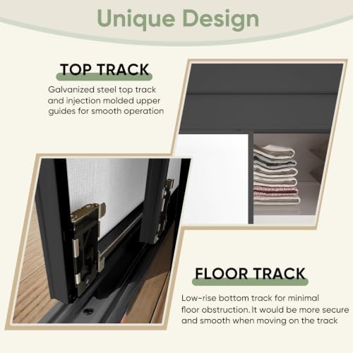 JUBEST 60x80 Mirrored Closet Door, 2-Panels Steel Frame Sliding Mirror Door Top & Bottom Track Kits, One Side Full-Sized Mirror with Safety Backing, Easy to Install, Black - Image 7