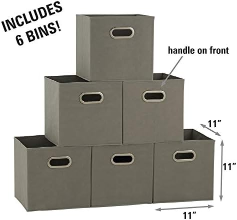 Household Essentials Fabric Storage Bins in Strong Poly‑Woven Fabric, Sturdy Chipboard Sides, Grommet Front Handle, Dove Gray Finish, Set of 6 - Image 2
