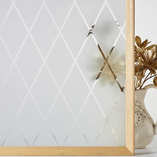 VELIMAX Lattice Frosted Window Film Window Privacy Film Static Cling Window Vinyl Opaque Glass Sticker Non Adhesive Anti-UV 17.7x157.4 inches by VELIMAX