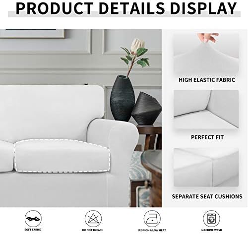 Easy-Going 3 Pieces Stretch Soft Couch Cover for Dogs - Washable Sofa Slipcover for 2 Separate Cushion Couch - Elastic Furniture Protector for Pets, Kids (Loveseat, Snow White, Medium) - Image 4