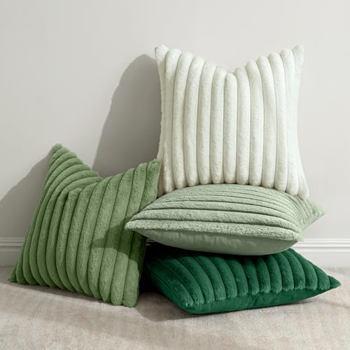 MIULEE Faux Fur Plush Decorative Throw Pillow Covers 20x20, Green - Image 4