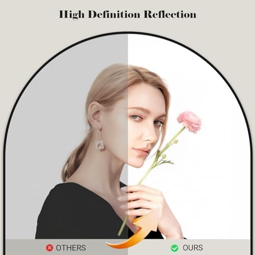Full Body Mirror 26x71 inch Arched Full Length Mirror with Stand Aluminum Wall Mounted Hanging or Leaning Standing Mirrors, Black - Image 2