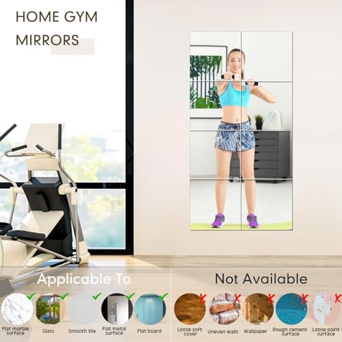 Queekay 20 Pcs Home Gym Mirrors 12'' x 12'' Mirror Tiles Self Adhesive Workout Frameless Acrylic Wall Mirror 2mm Thick Wall Mounted Mirror Sheets Mirror Trays for Wedding Table Centerpieces - Image 4