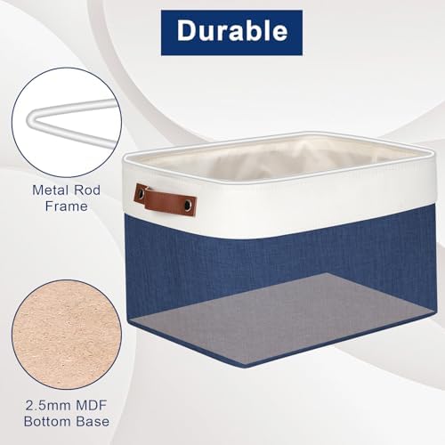 Bagnizer Storage Bins Large Fabric Storage Baskets for Shelves 3 Pack, Decorative Linen Closet Baskets with Handles for Organizing, Shelf, Clothes, Home, Office, 15x11x9.5Inches (NavyBlue&White) - Image 4