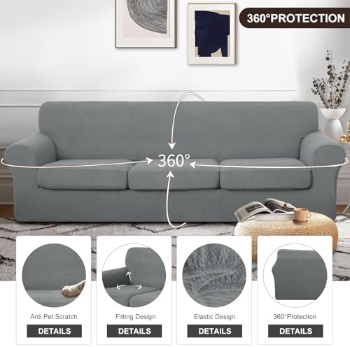 U-NICE HOME 4 Pieces Oversized Stretch Couch Cover Slipcover, Grey - Image 4
