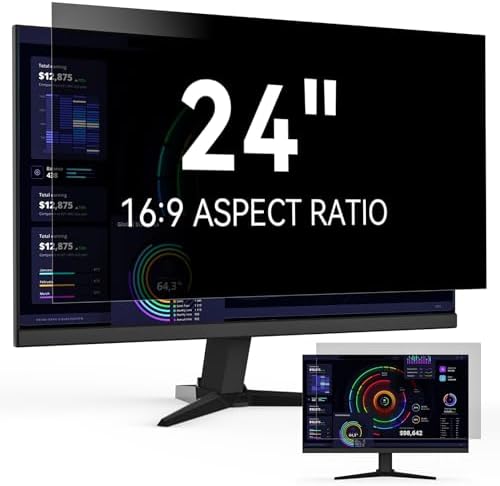 [2024 New] Fully Removable 24 Inch Privacy Screen Filter for 16:9 Widescreen Computer Monitor,Desktop PC,Eye Protection Anti Glare Blue Light Filter Privacy Shield,Anti Spy Screen Protector Film 24 In by Protescreen