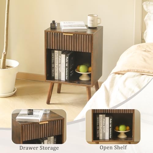 Fultyle Mid Century Modern Nightstand, Walnut Bedside Table with Storage - Image 5