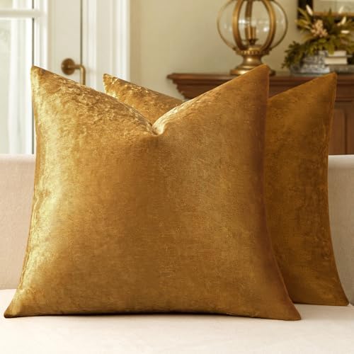 MIULEE Velvet Throw Pillow Covers 16x16 Inch Pack of 2 Dark Gold by MIULEE