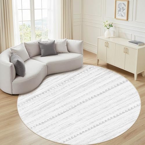 Nakagishi Round Rug Boho Area Rugs: 8x8 Washable Large Circle Neutral Soft Stain Resistant Non-Slip Carpet for Women Aged 25-45 Farmhouse Home Decor Enthusiasts - Living Room Bedroom Dining Room by NakagishiAreaRug