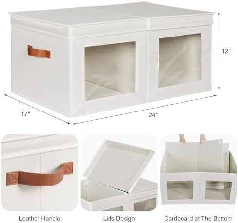 Univivi Large Fabric Storage Bins with Lids for Clothes 1 Pack, Beige - Image 2