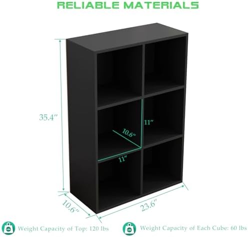OSCHF 6-Cube Storage Shelf Bookcase, Black - Image 3