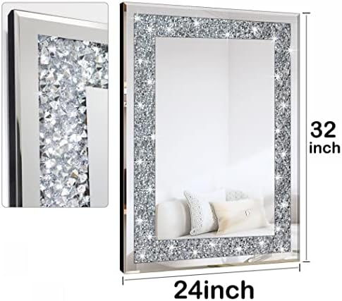QMDECOR Crystal Crush Diamond Rectangle Silver Mirror for Wall Decoration 24x32inch Wall Hang Frameless Mirror Acrylic Diamond Decor. - Image 3