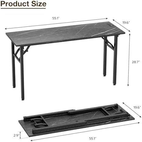 TEMI Small Computer Desk Folding Table - No Assembly, Compact 55.1" Foldable Desk with Power Outlets & USB Charging Port, Portable Small Office Desk, Ideal Mini Study Table, Marble Greige - Image 3