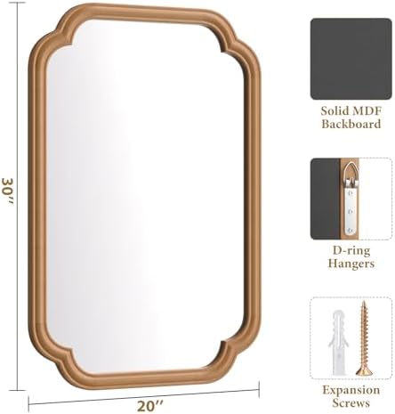 Ferytange Wood Mirror for Bathroom, 20" x 30" Rectangular Wall Mirror for Bathroom Vanity with Wooden Frame Farmhouse Rounded Corner Wall Mirror Decor (Horizontal/Vertical) - Image 5