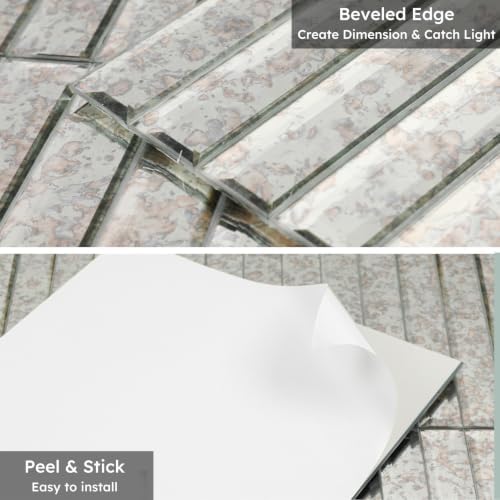 Diflart Peel and Stick Mirror Backsplash Tile, Beveled Mirror Tile for Kitchen Bathroom Bar Accent Wall (Antique, 11.8 x 11.8 Inch) - Image 3