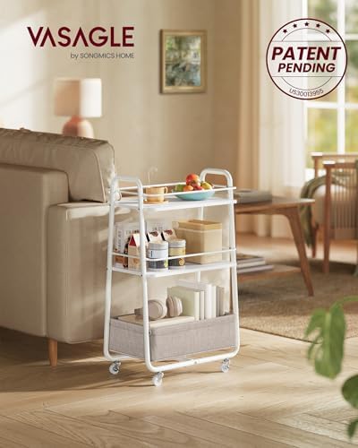 VASAGLE Storage Cart with Fabric Basket, 3-Tier Rolling Utility Cart - Image 2