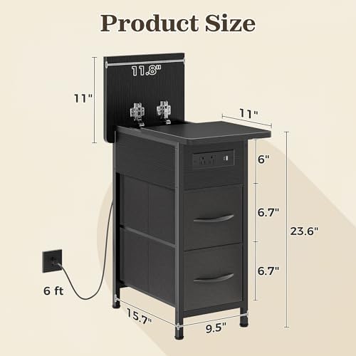 Huuger Narrow End Table with Charging Station, Side Table with 2 Drawers - Image 3