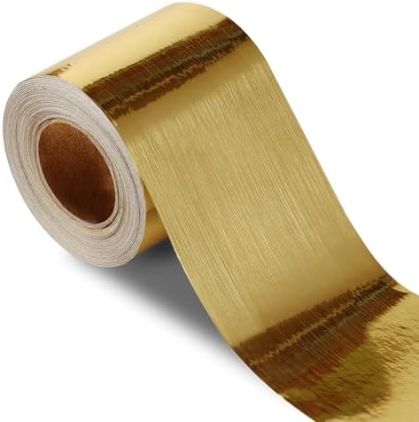 QDYMXUN Brushed Gold Peel and Stick Wallpaper Border, PVC Self Adhesive Removable Contact Paper, Waterproof Mirror Frame Sticker for Bathroom, Kitchen and DIY Decor (394''L x 7.88''W) by QDYMXUN