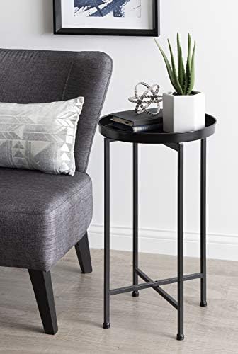 Kate and Laurel Celia Round Metal Foldable Accent Table with Tray Top, Black - Image 2