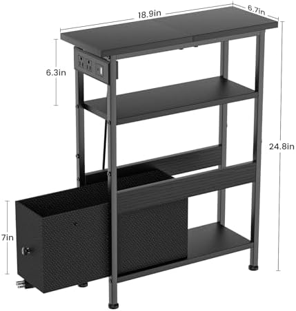Creso hom Narrow Side Table with Charging Station and LED Light, End Table - Image 3