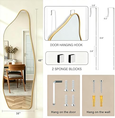 48"x16" Full Length Door Mirror, Dolphin Hanging Mirror, Gold - Image 2