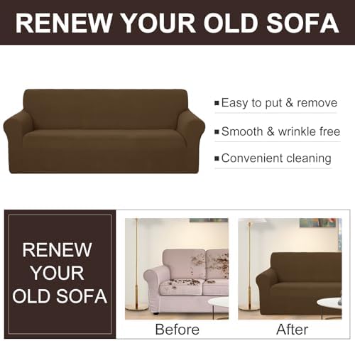 U-NICE HOME Stretch Couch Cover Slipcover for 3 Cushion Sofa, Brown - Image 5