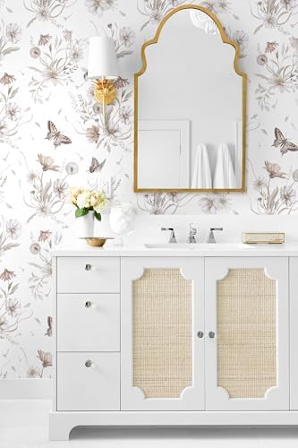 Vinjiasin Wallpaper Peel and Stick Floral Butterfly Contact Paper Vintage Flower Leaf Wall Paper for Bathroom Bedroom Self Adhesive Removable17.3 x 78.7" - Image 4