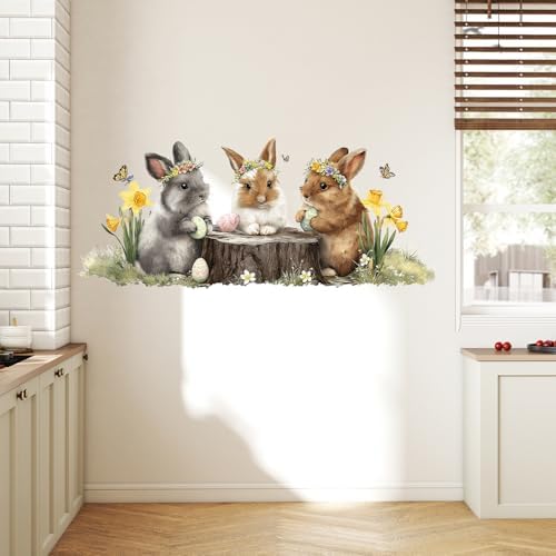 ANNA QUEEN Spring Bunny Wall Decals Peel and Stick Cute Rabbits with Eggs Spring Wall Stickers Removable Vinyl Happy Easter Wall Decor for Nursery Kids Room Bedroom - Image 4