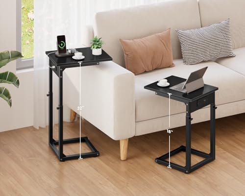 Vagusicc C Shaped End Table with Charging Station, 33"Tall C-Table End Table Adjustable Height Side Table for Couch, Couch Table That Slide Under Sofa Table TV Tray Table for Living Room,Bedroom,Black - Image 2