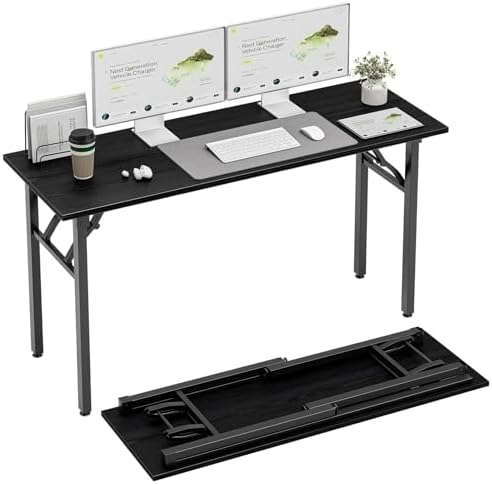 TEMI Long Computer Desk Folding Table - 55.1" Foldable Office Desk, No Assembly, Perfect Writing Table for Bedroom or Apartment, Portable Large Desk or Study Table with Compact Design, Dark Oak by TEMI