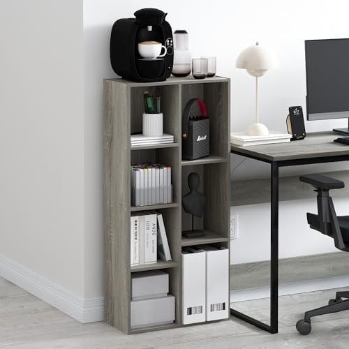 Furinno LUDER Book Shelf, 7-Cube Bookshelf, Bookcase with Open Shelves, 9.4 x 19.5 x 41.7, Easy Assembly, for Living Room, Bedroom, Home Office, French Oak - Image 2