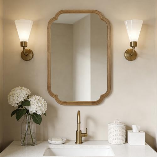 WallBeyond 20" x 30" Wood Mirror Rounded Corner Arch Wall Mirror with Wood Frame for Entryway, Living Room or Bedroom Home Decor [20" x 30" Natural Color] by WallBeyond